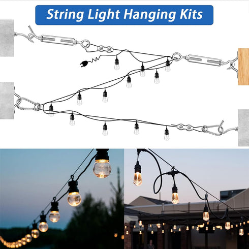 Toyeah 164FT 304 String Light Hanging Kit with Vinyl Coated Stainless Steel Wire Rope, Globe String Light Suspension