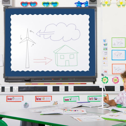 Whaline 65.6ft Blue Bulletin Board Borders, 4 Rolls Blue Series Die-Cut Board Trim for School Classroom