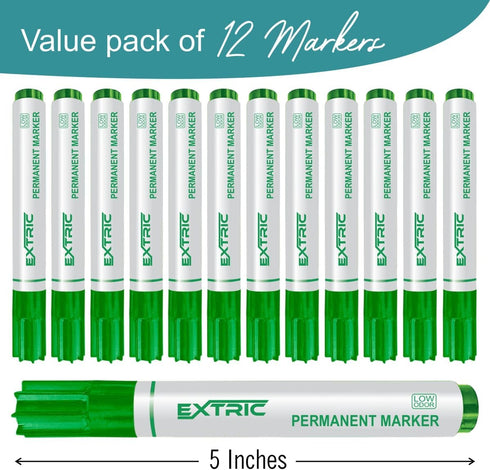 Permanent Markers, Chisel Tip, Green, Quick Drying Ink, Works on Paper, wood, Plastic, metal and Glass, Great for Home, Office and School use by EXTRIC