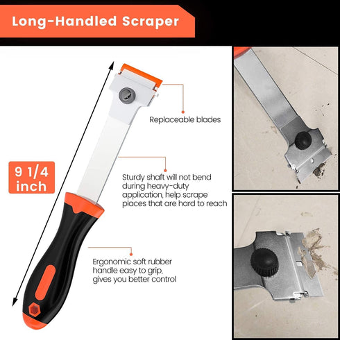 DEKEones Razor Blade Scraper, Long Handled Scraper Tool with 10 Extra Replacement Blades, Razor Scraper Remover for Cleaning Sticker, Paint, Caulk from Window, Car, Glass, Windshield, Stove by DEKEones