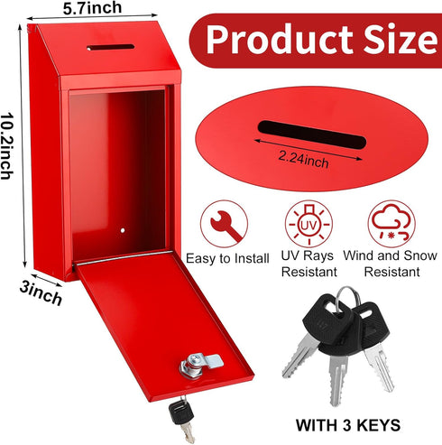 Metal Donation Box with Lock Slot, 10.2 x 5.7 x 3'' Collection Box for Charity, Suggestion Box, Money Lock Box for Home
