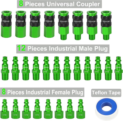 YOTOO Universal Air Coupler and Industrial Plug Kit, 29 Pcs Durable Aluminum Quick Connect Fittings