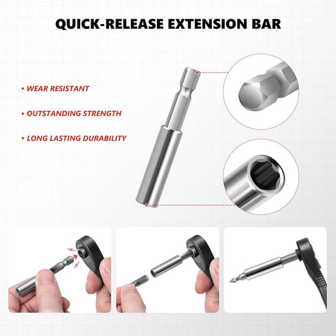 DNA MOTORING 22PCS Mini Ratchet Wrench Set with 60mm Quick-release Extension Bar and 20pcs CRV Bits