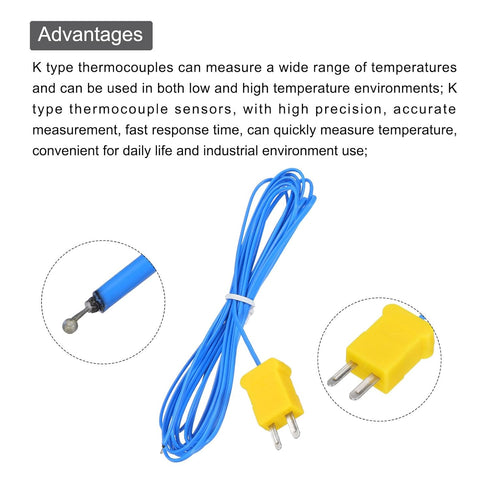 MECCANIXITY 3pcs K Type Thermocouple Mini Connector Temperature Sensor Probes, PTFE 10ft
