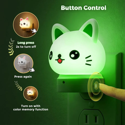 Kids,2-Pack 3D 3000K L LOHAS LED Plug in Night Light for Cute Cat Night Lights with Dusk to Dawn Sensor, RGB+Soft White