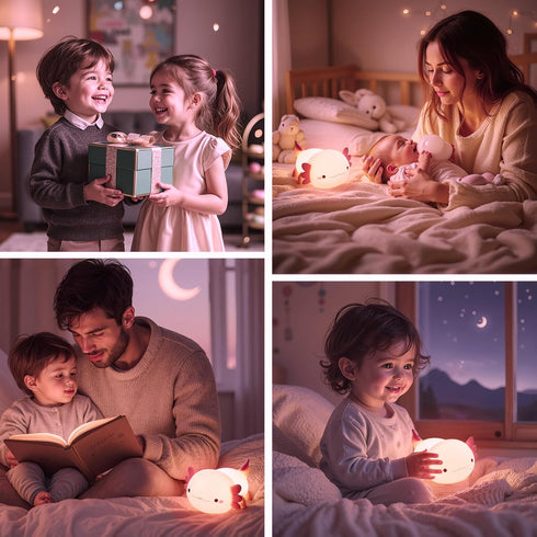 Dimmable Axolotl Night Light for Kids, Cute Axolotl Lamp Silicone Baby Nursery Night Lamp, Squishy Touch Bedside Lamps