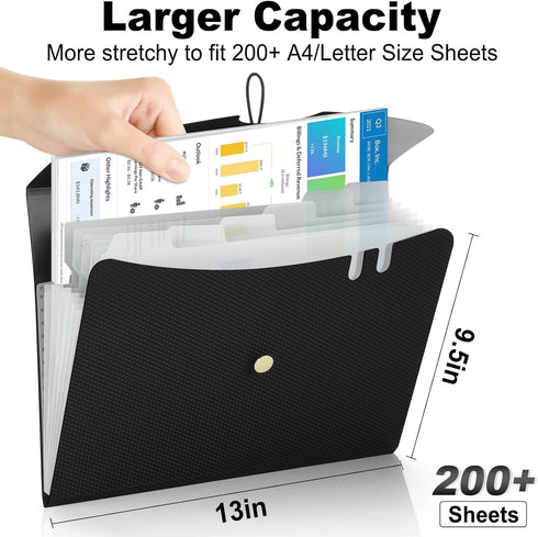 Sooez 7 Pocket Expanding File Folder, Premium Accordion File Organizer, Letter Size Folders for Documents, Black