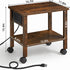 YUFAM 2 Tier Under Desk Printer Stand with Storage, Small Printer Table with Charging Station, Rolling Printer Cart