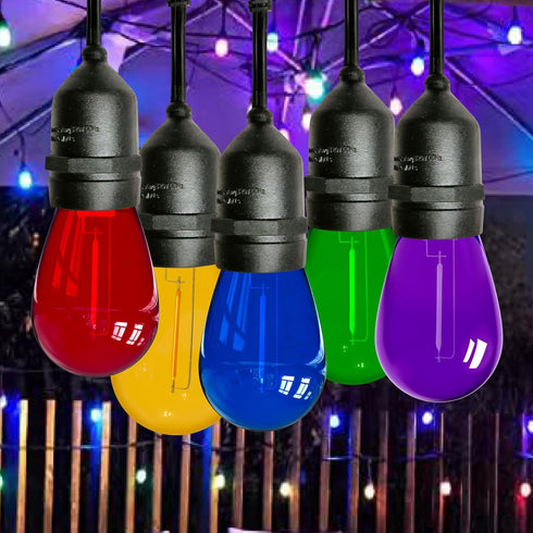 Meconard 15Pack S14 Colored LED String Light Bulbs, 1 Watt Plastic Shatterproof, E26 Medium Base, Multi-Color