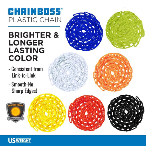 US Weight (Made in USA) 2" x 10' Yellow Plastic Safety Chain with SunShield UV Resistant Technology