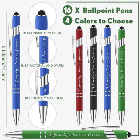 Janlaugh 16 Sets Family Reunion Favors, Family Notebook, Ballpoint Pen with Stylus Tip, Organza Bags, Family Reunion