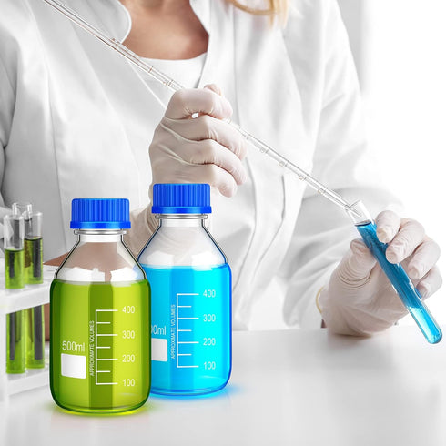 Irenare 8 Pieces Media Storage Bottles Borosilicate Storage Glass Bottle Scientific Round Graduated Media Bottle (500