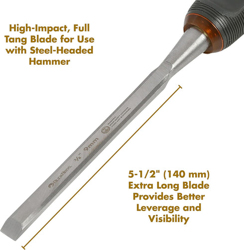 Buck Brothers 74812 3/8-Inch Pro Full Tang Wood Chisel, Beveled Edge for Carpentry and Woodworking