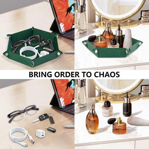 EPIC GADGET 6.5 Inch) Desk Organizer for Table, Night Stand, Desk, Workplace - PU Leather Hexagon Shaped Organizer
