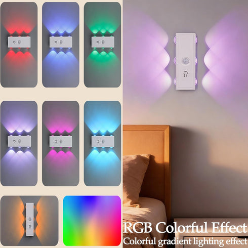 zuduoeoa Set 2, 7-Colors Motion Sensor Wall Light of RGB Rechargeable Battery Operated Wireless Wall Sconce, Magnetic