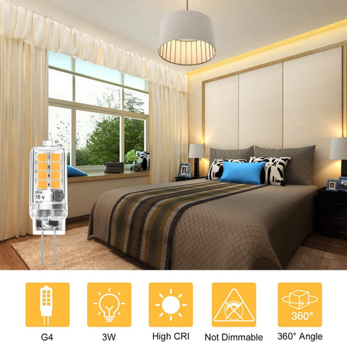 G4 LED Bulb Warm White 3W Equivalent to 20W 30W Halogen Bulbs, 360 Beam Angle AC/DC 12V G4 Bi-Pin LED Light Lamp, Not Dimmable, No Flicker, 10 Pack by Umleeddlt
