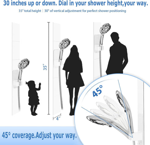 RUOFEI 5-Section Modular Magnetic Handheld Shower Head Holder, Customizable Sliding Rail with Tool-Free Adhesive