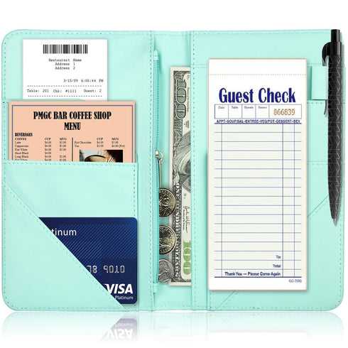 Wiabsi 1 9 1 Server Book, PU Leather Server Books for Waitress, Waitress Book with Zipper Pocket, Waiter Wallet