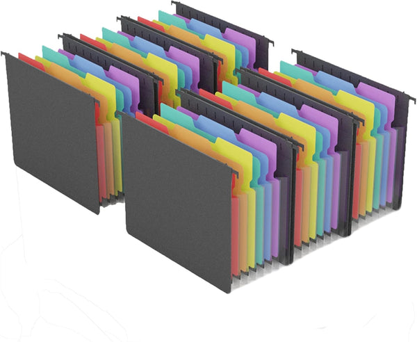 Plastic Expanding Hanging File Folders, 7 Pocket Extra Capacity Accordion Hang Folder, Multi-Color Labels, Letter Size