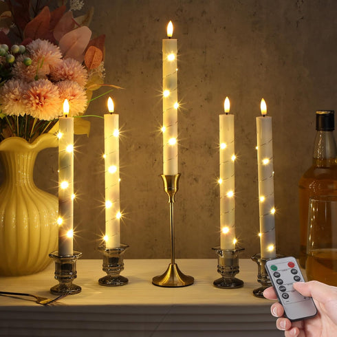 10 10 Inch Rossesay Pcs LED Flameless Taper Candles with String Light and Remote Ivory Battery Powered Flameless