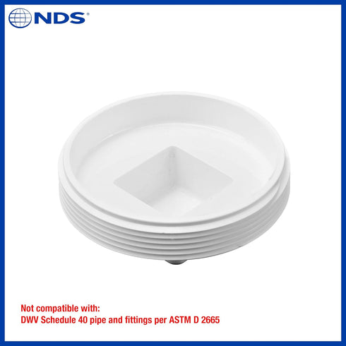 NDS 41P8 PVC S&D Cleanout Plug with 4-Inch MPT Connection for 4-Inch FPT Drain Fittings, White