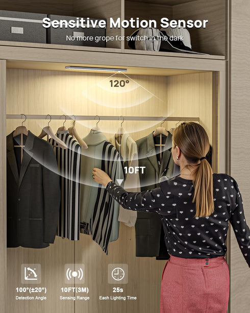 Flysein 12" Closet 3 Dimmable, Counter Under Cabinet Lights Wireless, Motion Sensor Light Indoor with Remote, LED