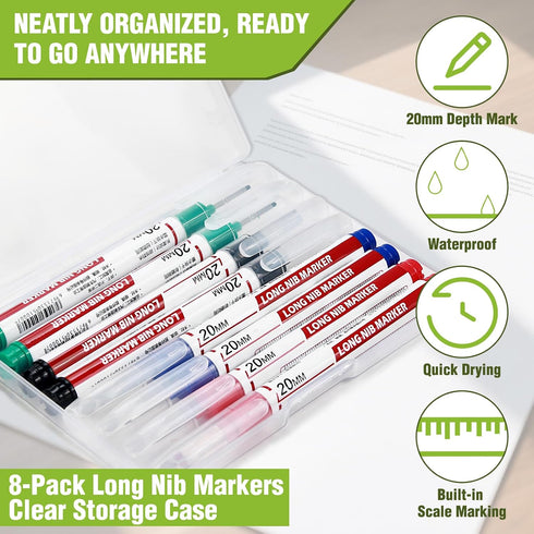 8pcs 20mm 4 Azureblue Long Nib Marker, Long Head Deep Hole Marker Pens, Waterproof Construction Markers Marking Tool