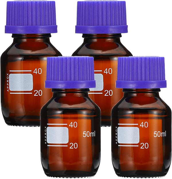 PATIKIL 4 Pack Reagent Media Storage Bottles, 50ml Borosilicate Glass with GL45 Blue Screw Cap
