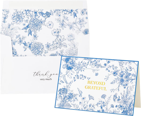 Crisky Beyond Grateful Thank You Cards with Envelopes Bulk, 50 Pack Blue