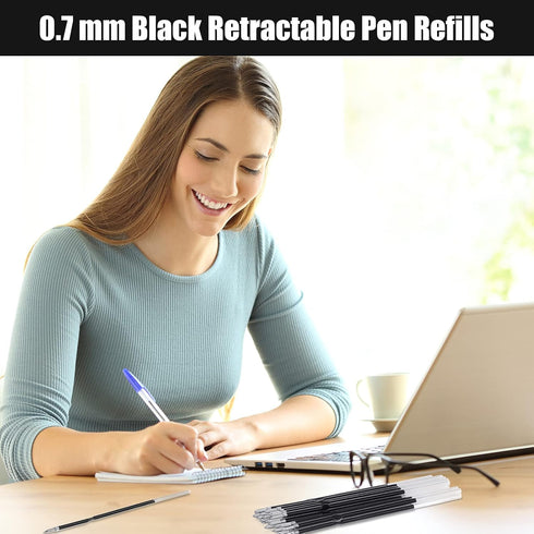 Outus 60 Pcs 0.7 mm Black Retractable Pen Refills Bulk for Click Ballpoint Pens, School Office Supplies