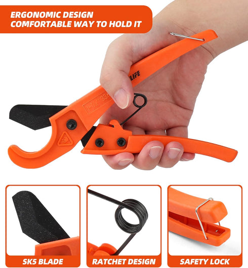 Pipe Cutter, High Performance Ratchet-type Tool for One-hand Fast Cutting of PVC PPR PE PEX Plastic Pipe