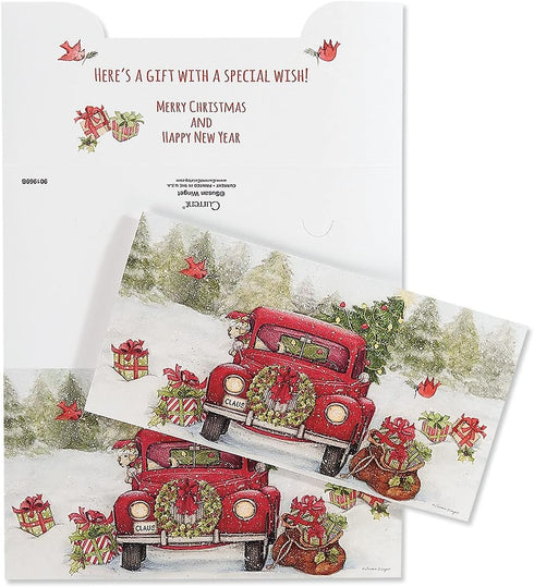 Set 6 (3 3 5/8" 7" Red Truck Puppy Cash Christmas Card Holders by Susan Winget, of Holiday Money Cards Designs), x