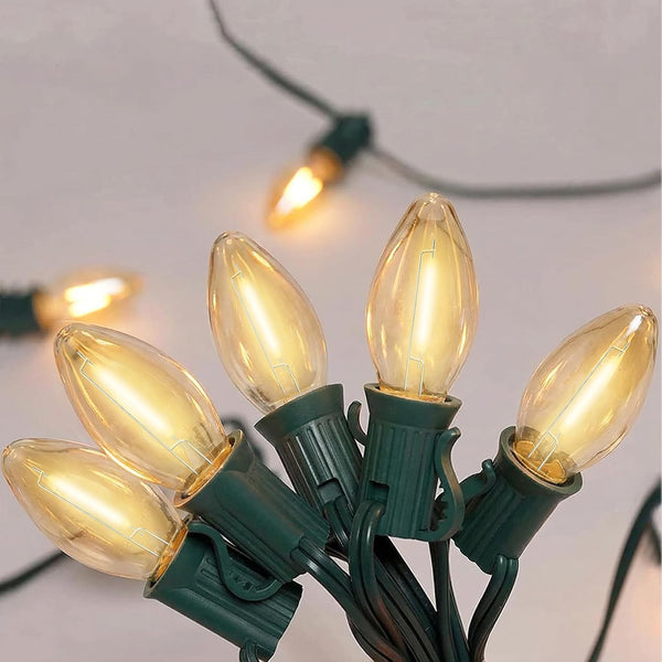 25FT C7 LED Christmas Lights Outdoor, C7 Warm White Christmas String Light
