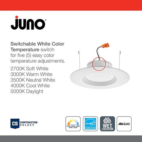 RB56 SWW5 M6 2700K, 3000K, 4000K, 5000K, 5- 6-Inch, Juno MW RetroBasics Downlight Trim Kit, Switchable LED White