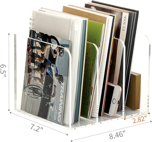 Clear Acrylic Magazine Holder, One-Piece File Organizer for Office Desk, 3 Vertical Spaces, 1 Pack (B5)
