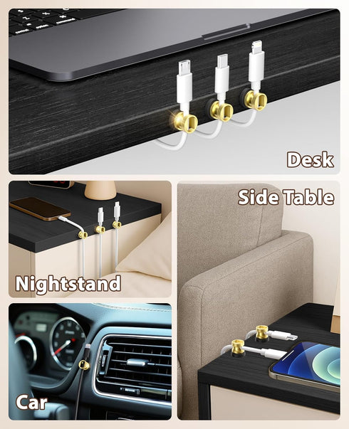 Viaky Desk(3 Pack) Magnetic Cord Holder,Gold Magnetic Cable Clip,Metal Cord Holder for Nightstand,Magnetic Cable