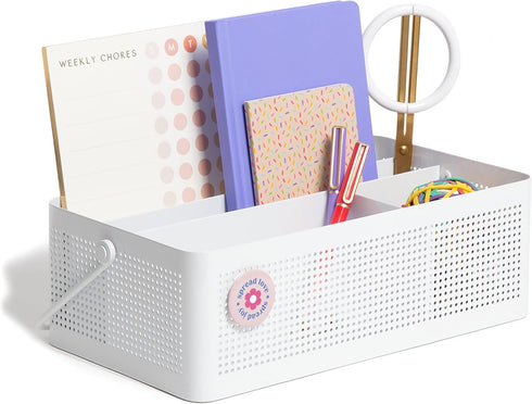 U Brands Modern Perforated Caddy, Desktop Organizer for Office Supplies, Metal, White, 1 Count