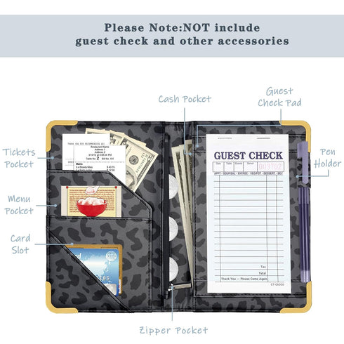 YeeCASE Server Book with Zipper Pocket, High Volume, Expandable Server Book, Money Pocket and Fold, Restaurant