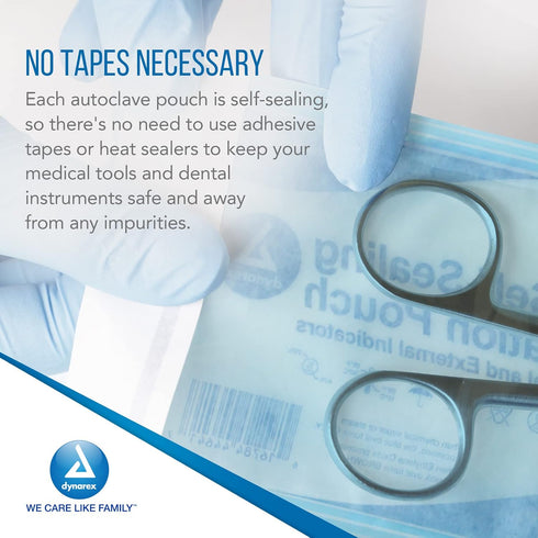 (3.5" 9", 200) Dynarex Sterilization Pouches - Self-Sealing Autoclave Bags for Medical, Dental, Tattoo & Nail Care