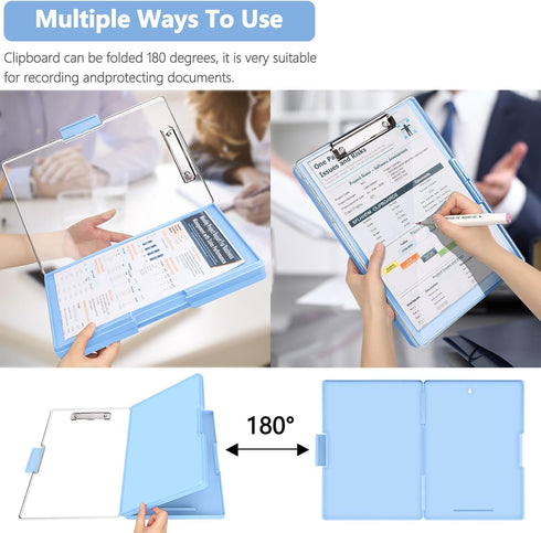 Clipboard with Storage, Heavy Duty Clip Boards 8.5x11 with 2 Storage Cases, Clear Top Panel for Office Supplies (Aqua