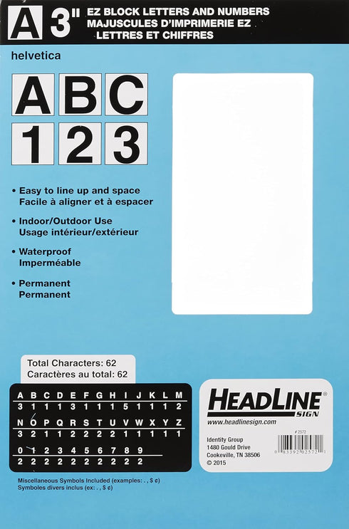 Headline Sign 2572 Stick-On EZ Block Letters and Numbers, Black on White, 3-Inch, Made in USA