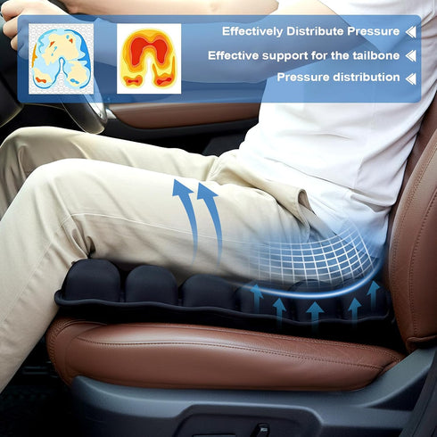 nowcamp (36 Portable Inflatable Seat Cushion, Airplane Travel Cushion Kit with Storage Pouch, Eye Mask & Earplugs, Fits