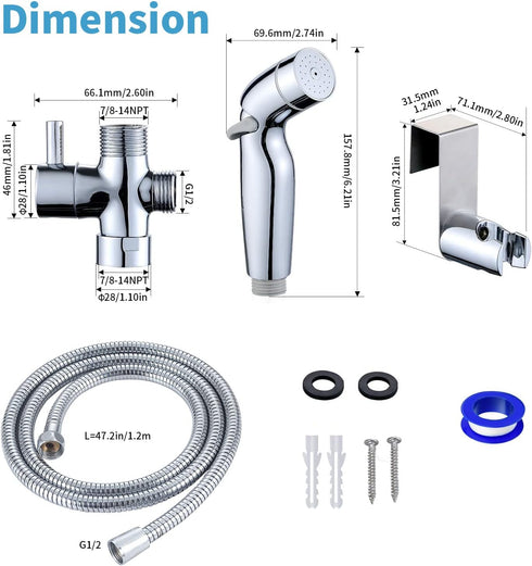 Awelife 2 47 Inch Sprays Handheld Bidet Sprayer for Toilet with Hose, Muslim Shower Toilet Sprayer Kit for Personal