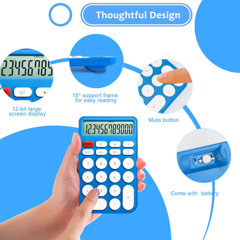 Standard Calculator 12 Digit,Desktop Large Display and Buttons,Calculator with Large LCD Display for Office,School, Home & Business Use,Automatic Sleep (Blue and White)
