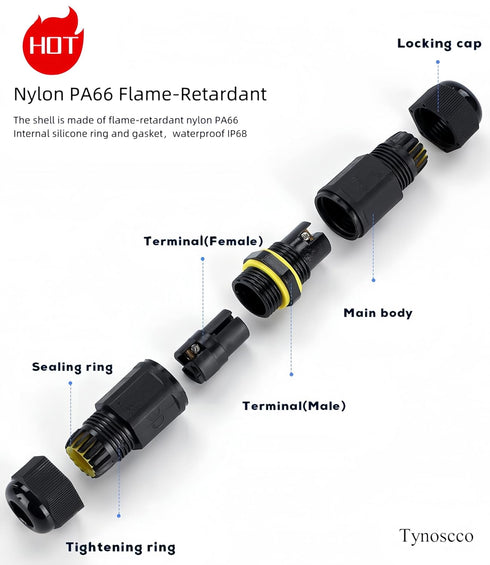 IP68 Waterproof Cable Connector Outdoor, 2Way Waterproof Junction Box Outdoor Cable Connector, 3 Pins Wire Connector,Extension Electrical Cable Protector for Cable Diameter 5mm-10mm 3Pack