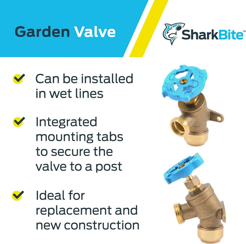 SharkBite 3/4 Inch MHT Garden Valve, Multi Turn Push to Connect Brass Plumbing Fitting