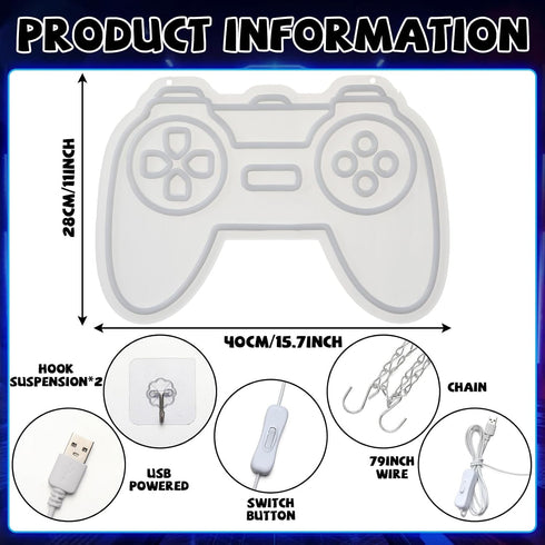 Gamer Neon Sign for Teen Boys Girls Gift Blue Gamepad Shaped LED Light Hangings Cool Gaming Light up Sign Decoration
