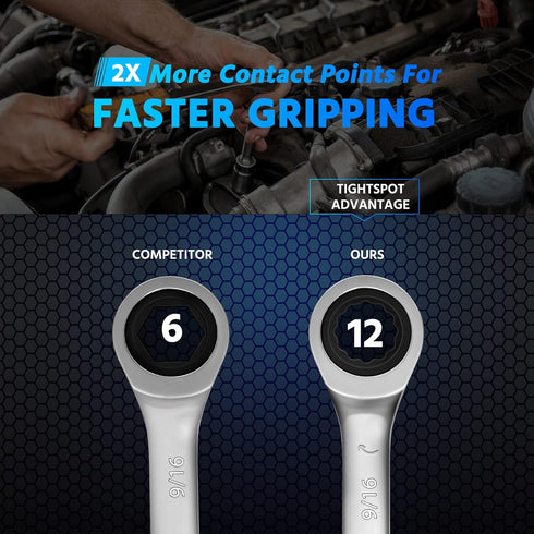 22 Set, Set 1/4" 3/4" 6-18mm 12 72-Teeth DISEN PCS Ratcheting Wrenches Combination Wrenches SAE & Metric Standard