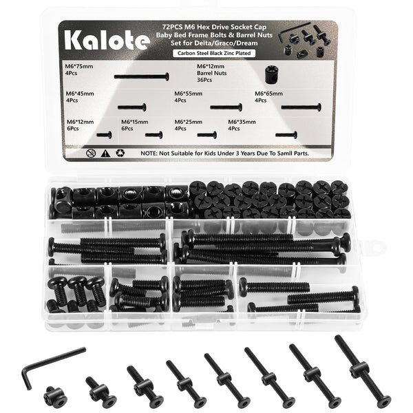 Kalote 72PCS Crib Screws Hardware Replacement Kit, Baby Bed Frame Bolts & Barrel