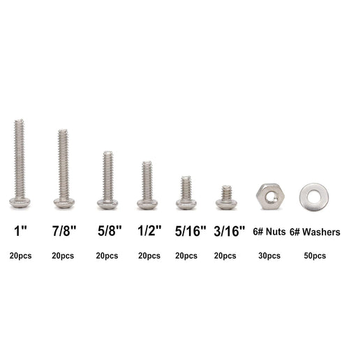 binifiMux Assortment Kit for 3D Printer, Machine, Stainless Steel 304, #6-32 Pan Head Phillips Screws, Nuts, Washers,